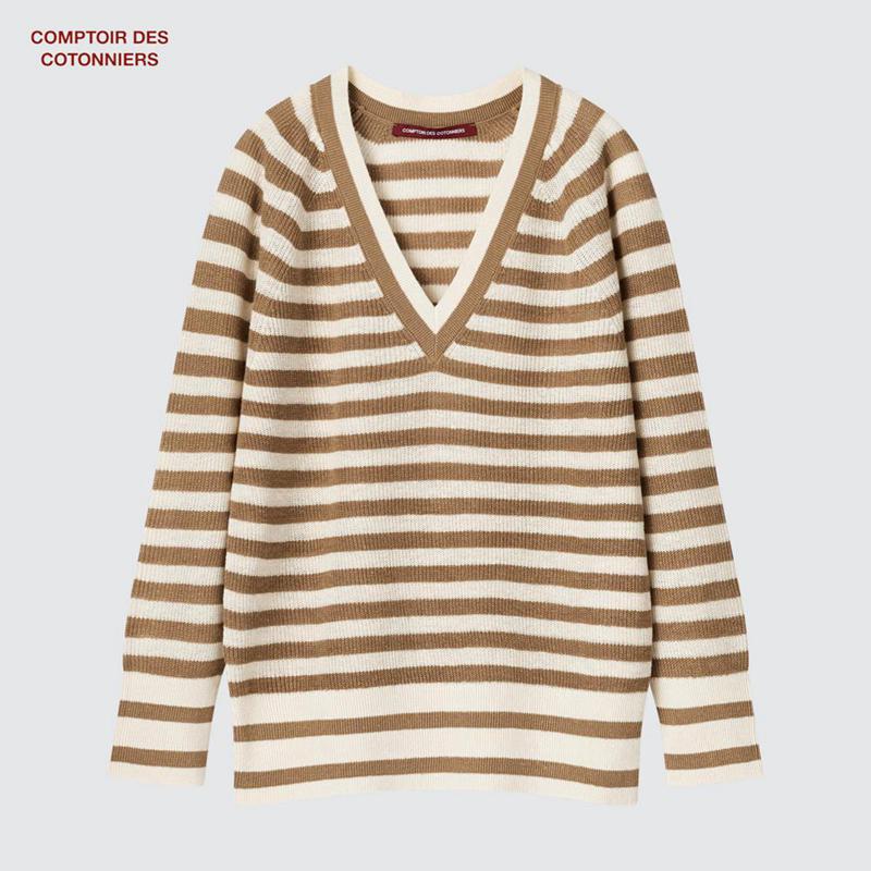 Uniqlo Linen V Neck Women Jumper Beige  US |  XDFE-81425