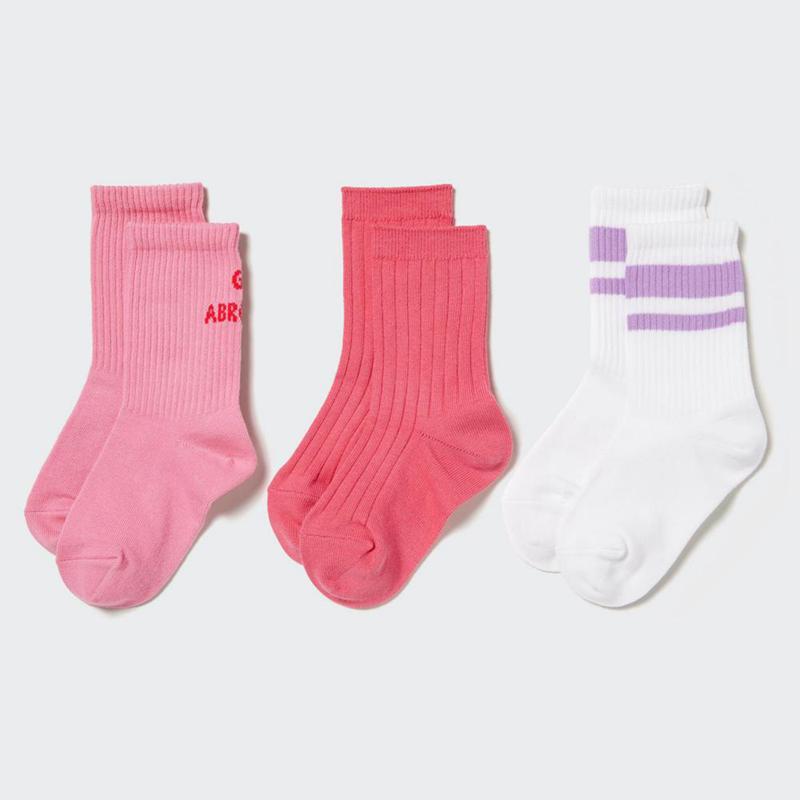 Uniqlo (Logo, 3 Pairs) Kids\' Socks Pink  US |  QVMI-32195