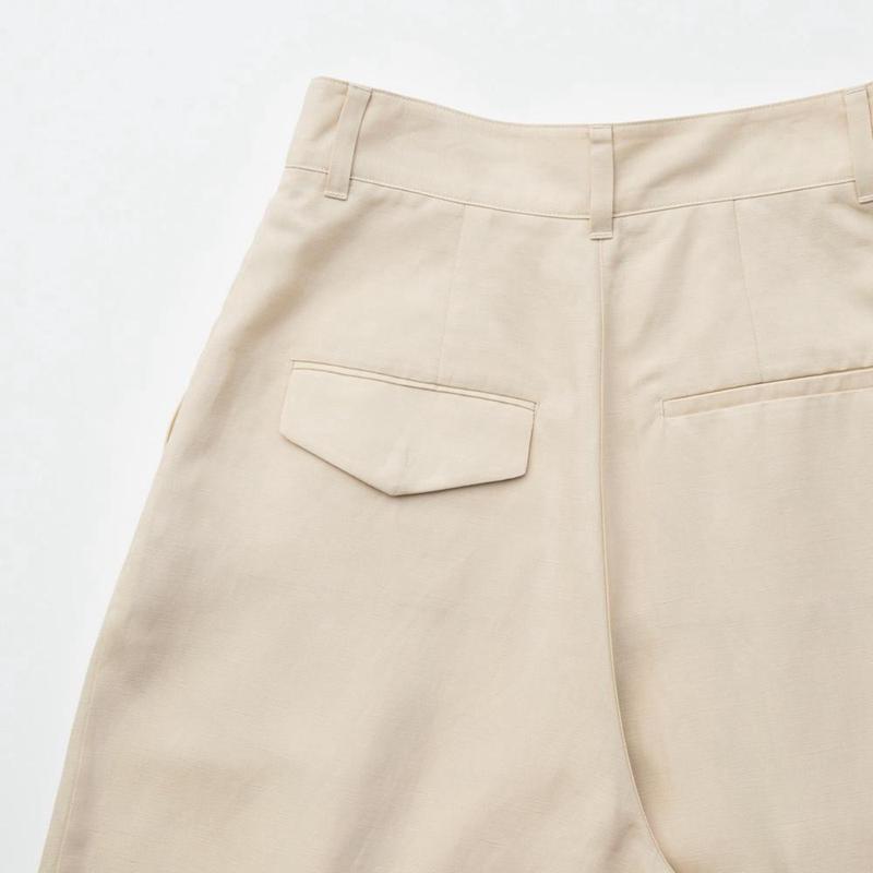 Uniqlo Lyocell Linen Blend Pleated Tapered Women Trousers Beige  US |  PUFQ-92735