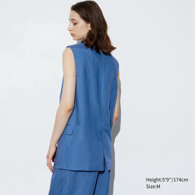 Uniqlo Lyocell Linen Blend Sleeveless Women Jackets Blue  US |  PXLD-71206