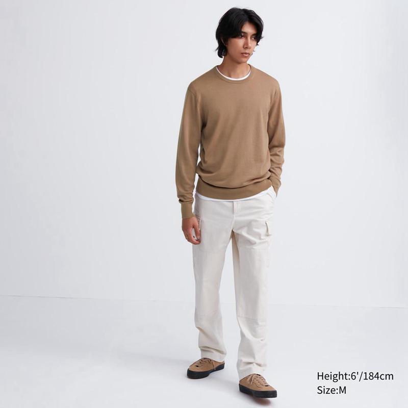 Uniqlo Merino Crew Neck Men Jumper Beige  US |  BDXK-40926