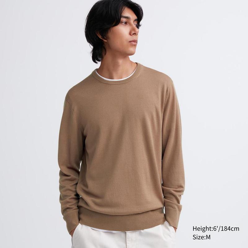 Uniqlo Merino Crew Neck Men Jumper Beige  US |  BDXK-40926