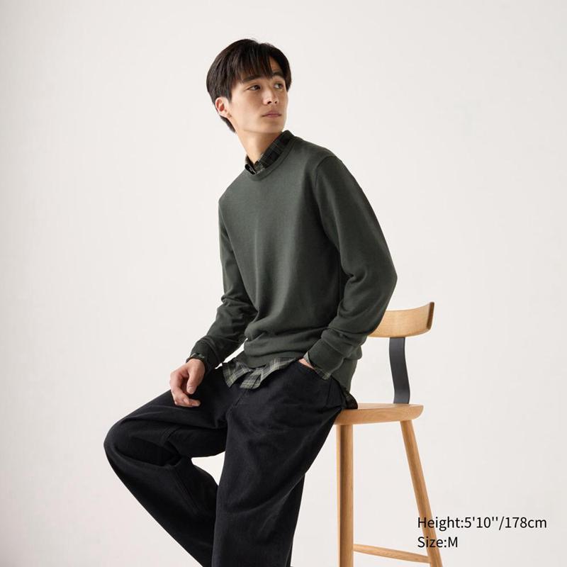 Uniqlo Merino Crew Neck Men Jumper Olive  US |  PYQR-64870