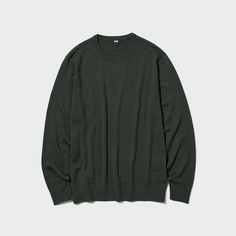 Uniqlo Merino Crew Neck Men Jumper Olive  US |  YDMR-41208