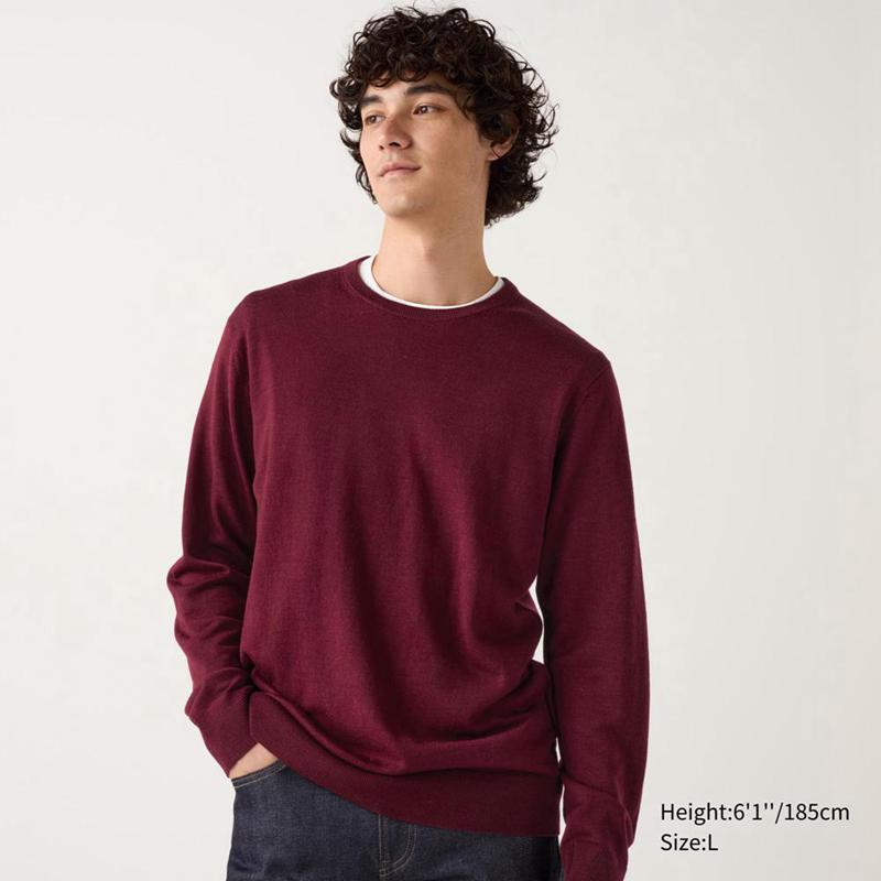 Uniqlo Merino Crew Neck Men Jumper Wine  US |  DQOV-68017