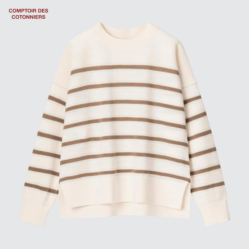 Uniqlo Merino Crew Neck (Stripe) Women Jumper Yellow  US |  QKNZ-52987