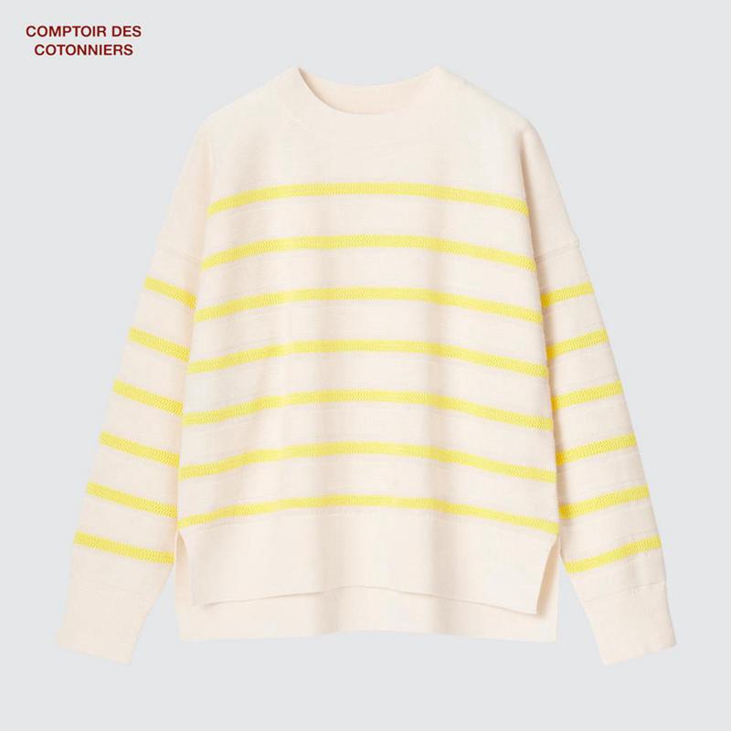 Uniqlo Merino Crew Neck (Stripe) Women Jumper Yellow  US |  QKNZ-52987