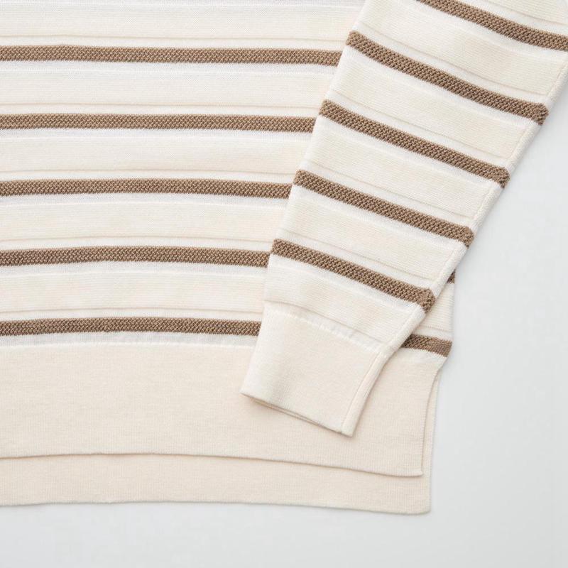 Uniqlo Merino Crew Neck (Stripe) Women Jumper Beige  US |  NOIM-63708