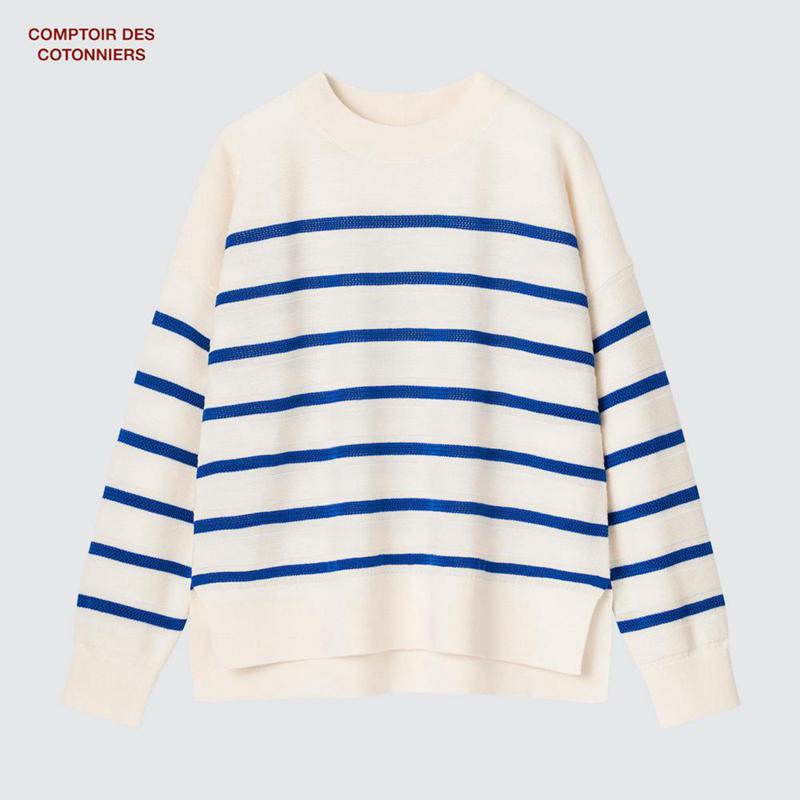 Uniqlo Merino Crew Neck (Stripe) Women Jumper Blue  US |  ABUG-90154