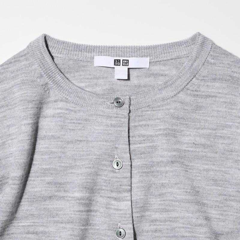 Uniqlo Merino Crew Neck Women Cardigans Off White  US |  OUAQ-63089