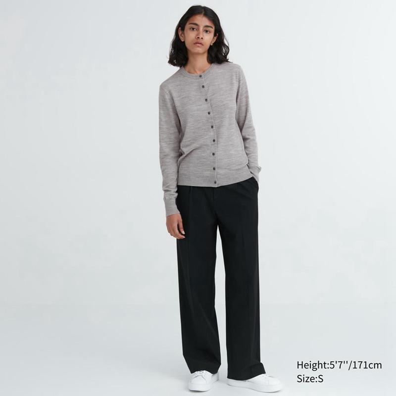 Uniqlo Merino Crew Neck Women Cardigans Grey  US |  HGMQ-24809