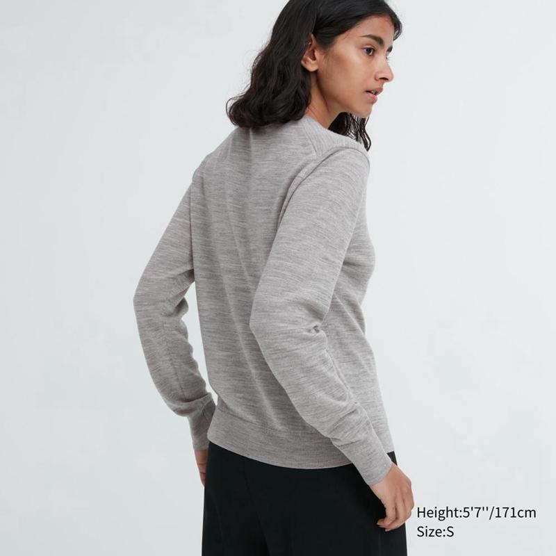 Uniqlo Merino Crew Neck Women Cardigans Grey  US |  HGMQ-24809