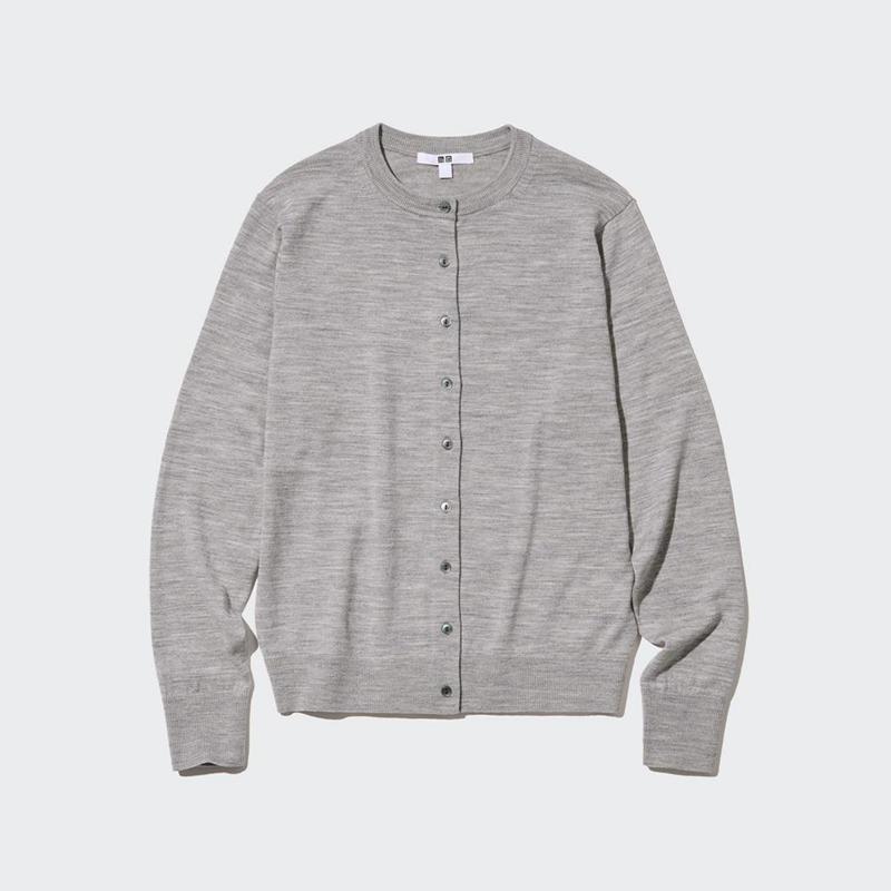 Uniqlo Merino Crew Neck Women Cardigans Grey  US |  HGMQ-24809