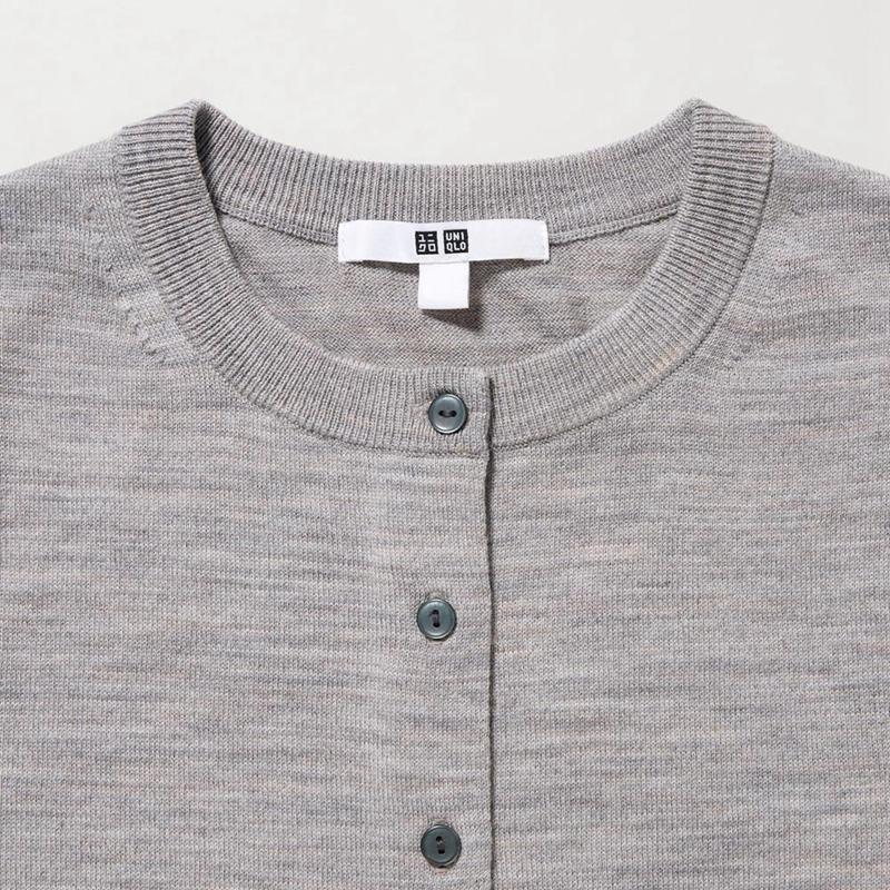 Uniqlo Merino Crew Neck Women Cardigans Grey  US |  HGMQ-24809