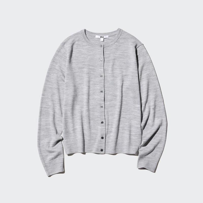 Uniqlo Merino Crew Neck Women Cardigans Grey  US |  LPJM-40615