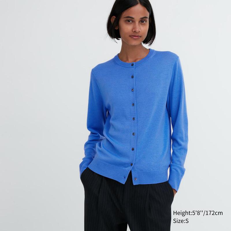 Uniqlo Merino Crew Neck Women Cardigans Blue  US |  TDOH-59041