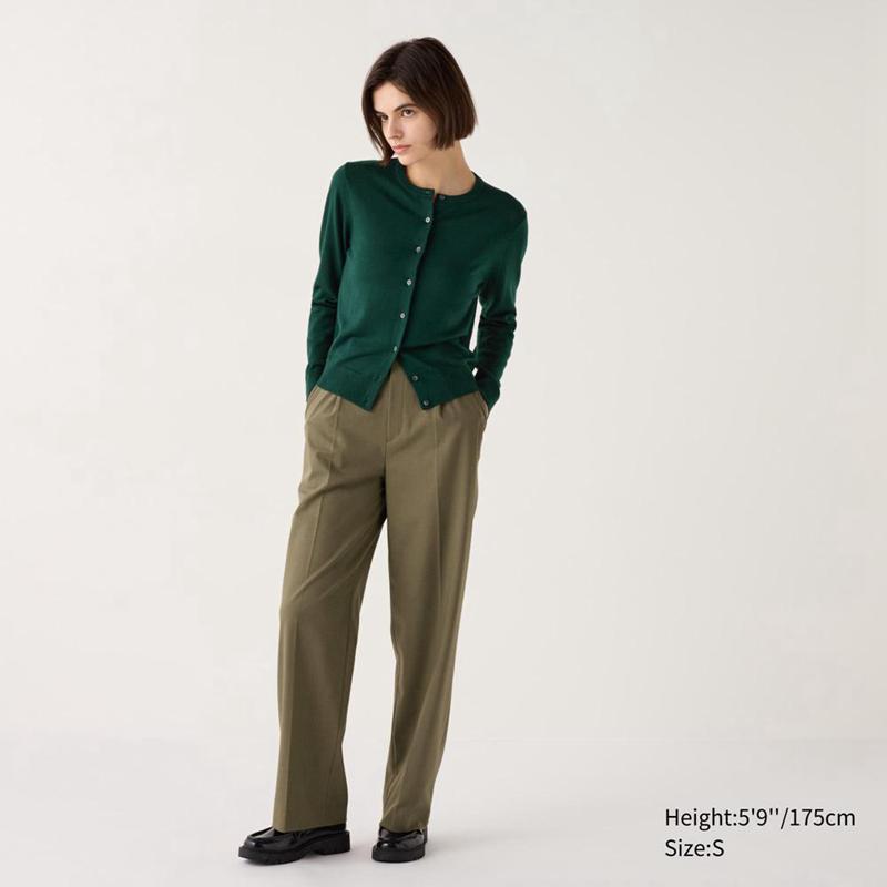 Uniqlo Merino Crew Neck Women Cardigans Green  US |  VXNH-67538