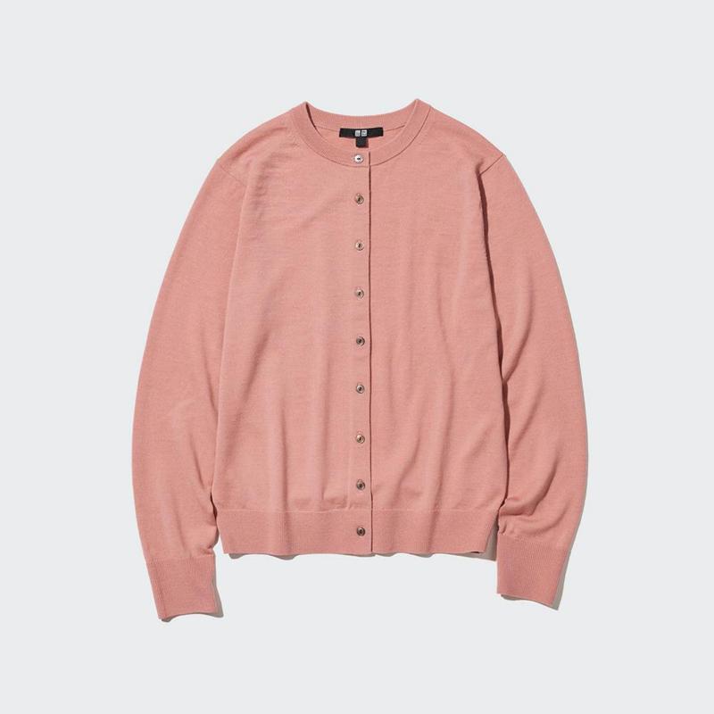 Uniqlo Merino Crew Neck Women Cardigans Pink  US |  OBTS-09235