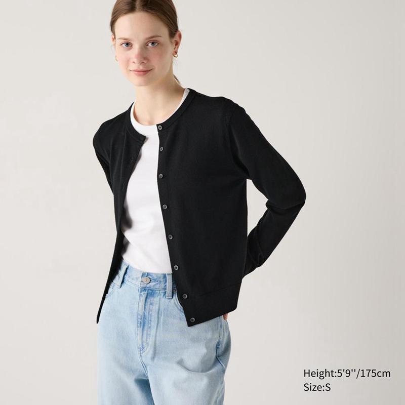 Uniqlo Merino Crew Neck Women Cardigans Black  US |  MDIP-64253