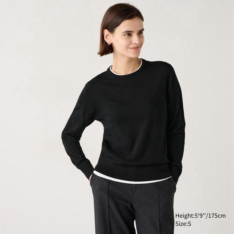 Uniqlo Merino Crew Neck Women Jumper Black  US |  MCPV-08196