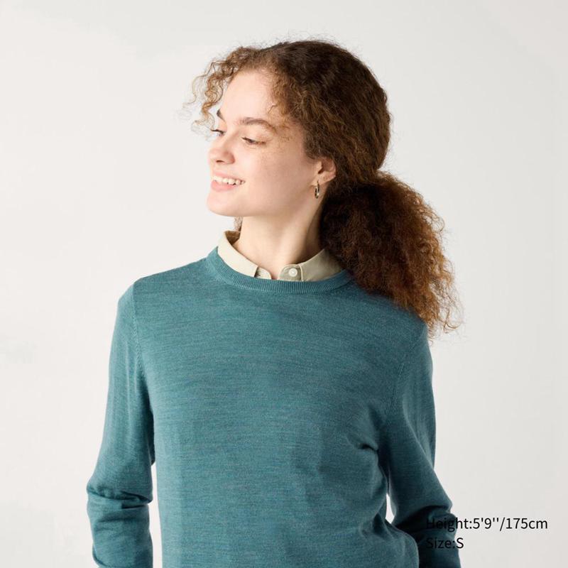 Uniqlo Merino Crew Neck Women Jumper Green  US |  GWKF-76540