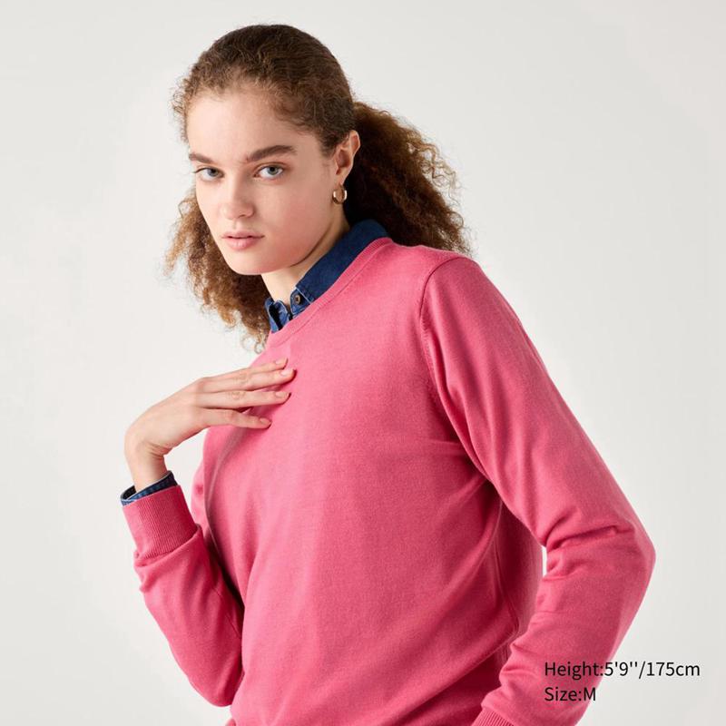 Uniqlo Merino Crew Neck Women Jumper Pink  US |  QZBN-37651