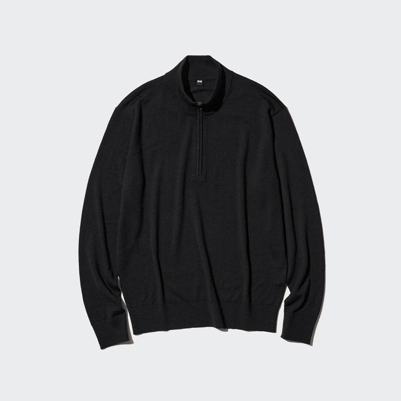 Uniqlo Merino Half-Zip Men Jumper Black  US |  RSUW-07165