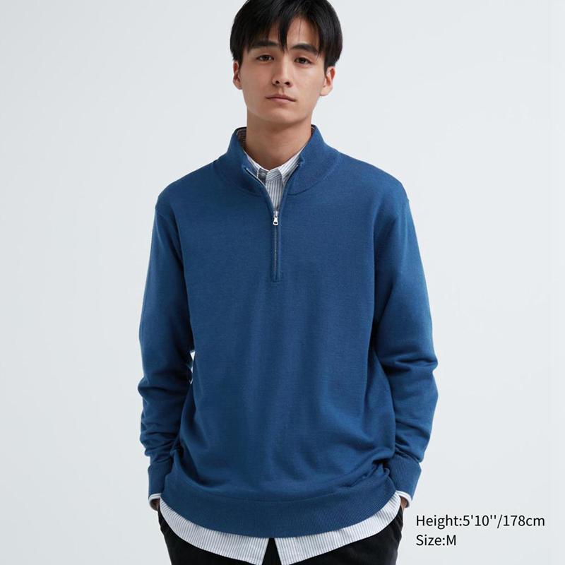 Uniqlo Merino Half-Zip Men Jumper Blue  US |  JVNR-76193