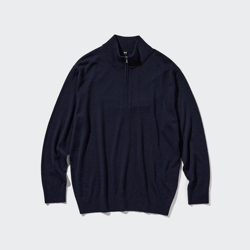 Uniqlo Merino Half-Zip Men Jumper Navy  US |  FQCZ-86935