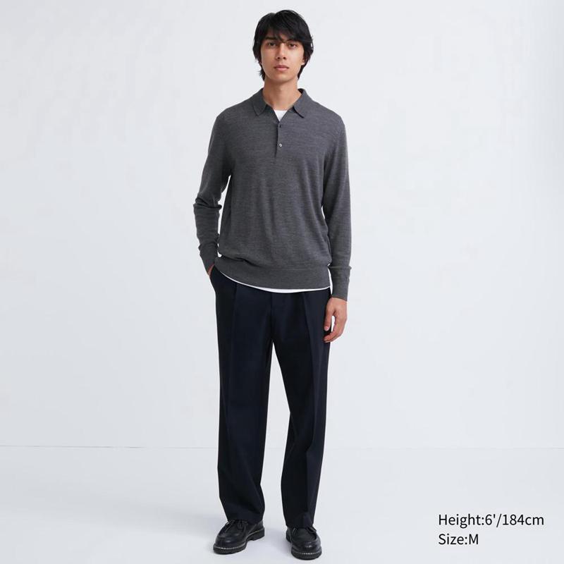 Uniqlo Merino Knit Men Polo Shirt Black  US |  WNKT-14857