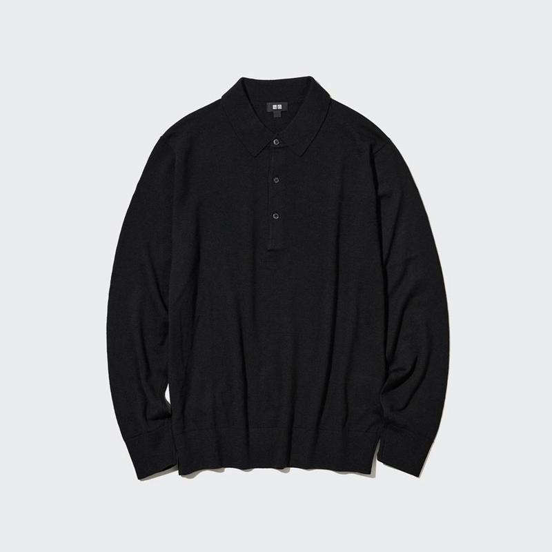 Uniqlo Merino Knit Men Polo Shirt Black  US |  WNKT-14857