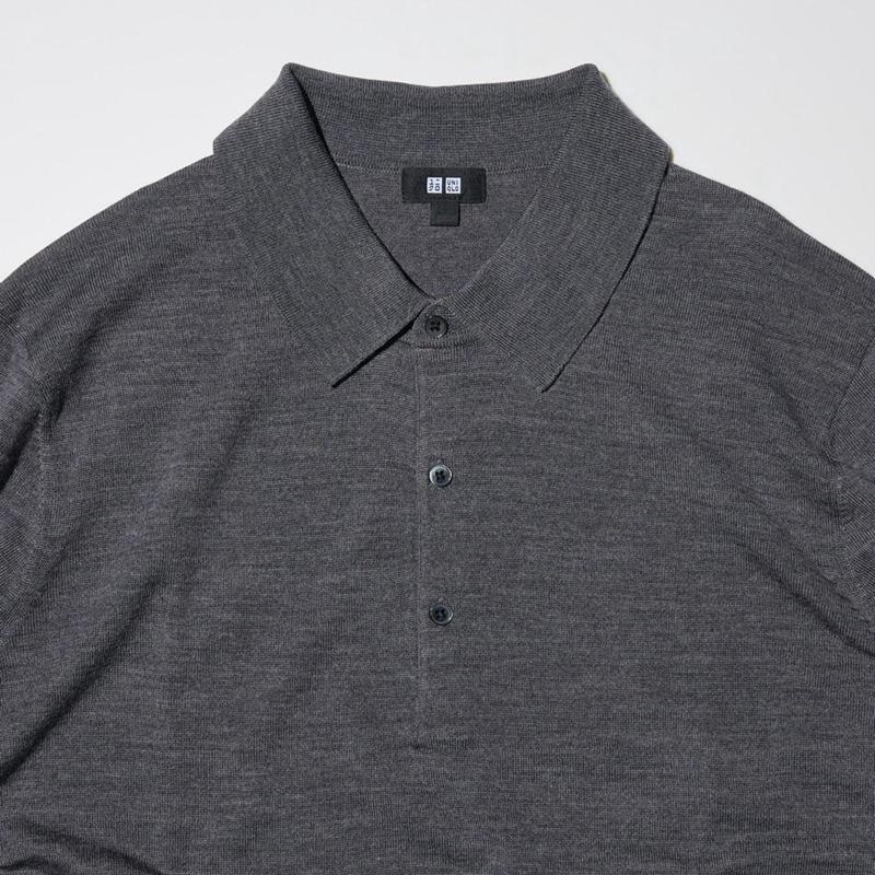 Uniqlo Merino Knit Men Polo Shirt Black  US |  MTLS-89431