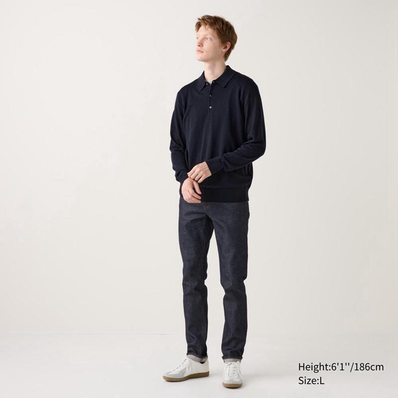 Uniqlo Merino Knit Men Polo Shirt Black  US |  ZVXQ-96853