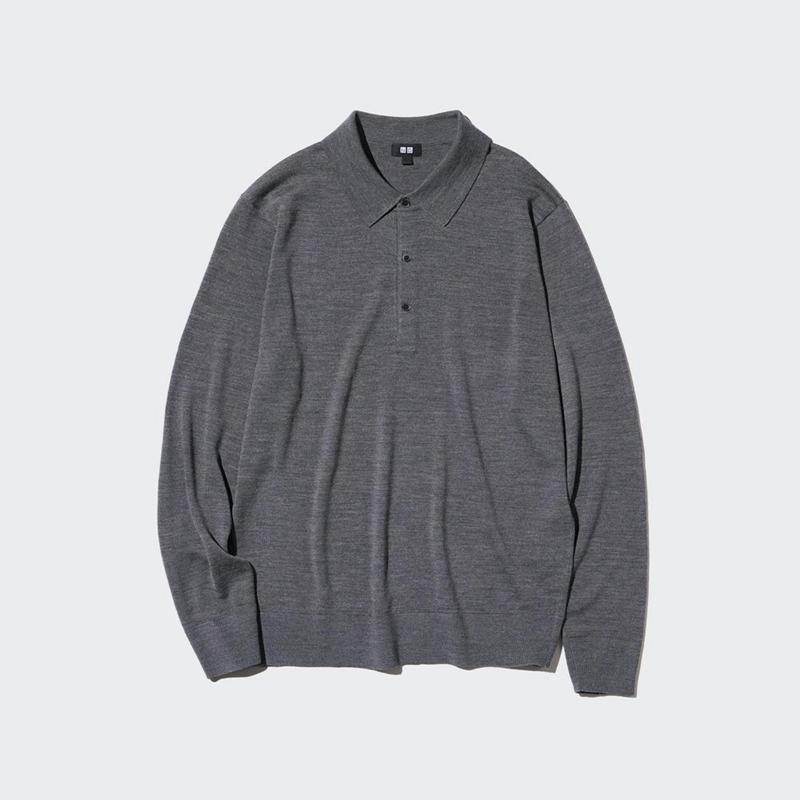 Uniqlo Merino Knit Men Polo Shirt Grey  US |  XNAW-58670