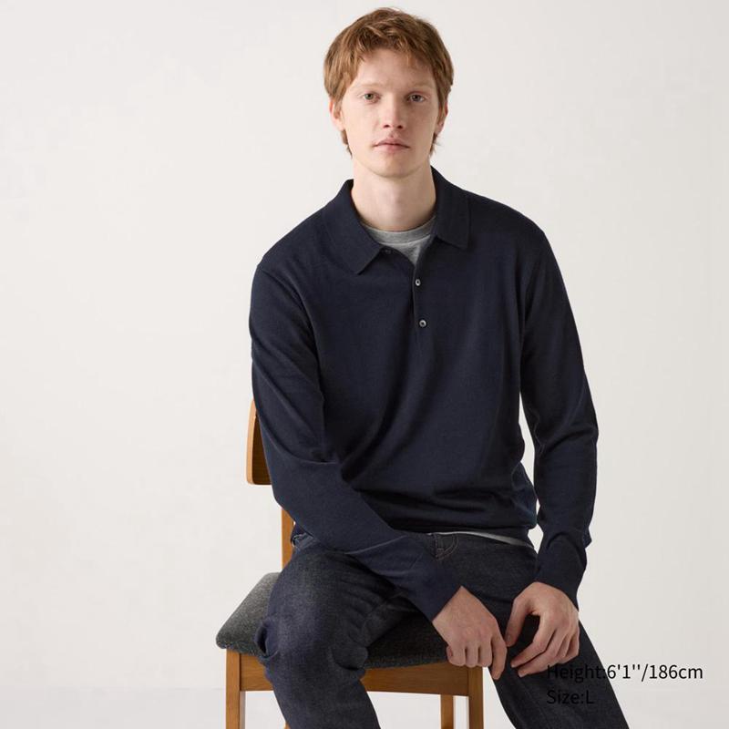 Uniqlo Merino Knit Men Polo Shirt Navy  US |  JKBI-98013