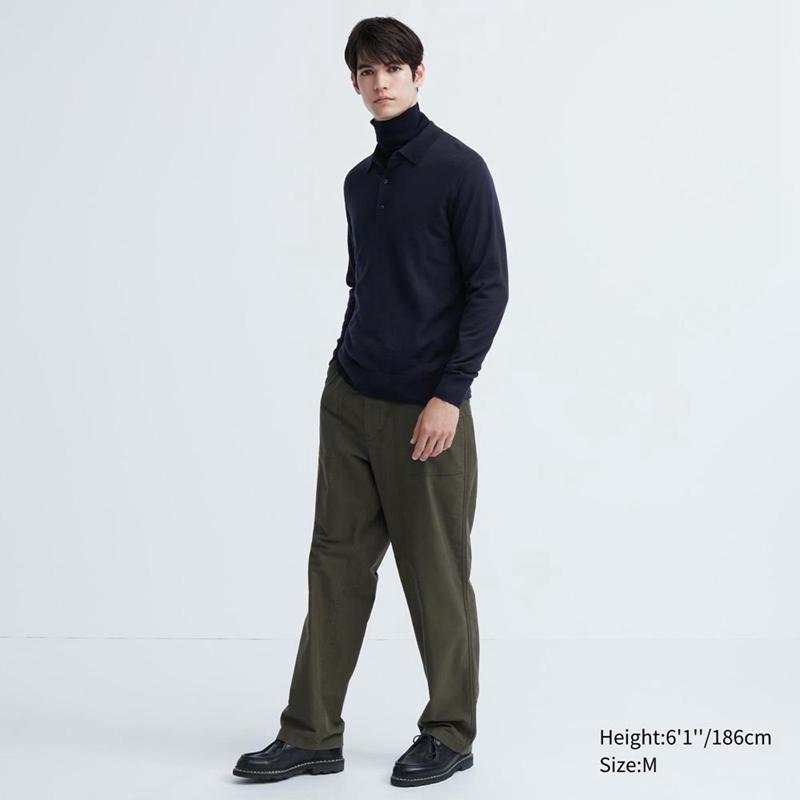 Uniqlo Merino Knit Men Polo Shirt Olive  US |  OKGL-82649