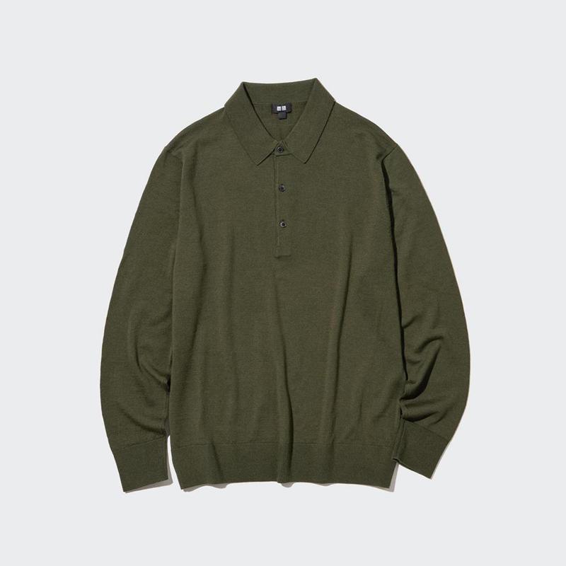 Uniqlo Merino Knit Men Polo Shirt Olive  US |  OKGL-82649