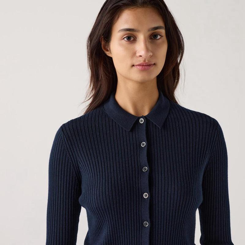 Uniqlo Merino Ribbed Polo Women Cardigans Grey  US |  VRBF-49320