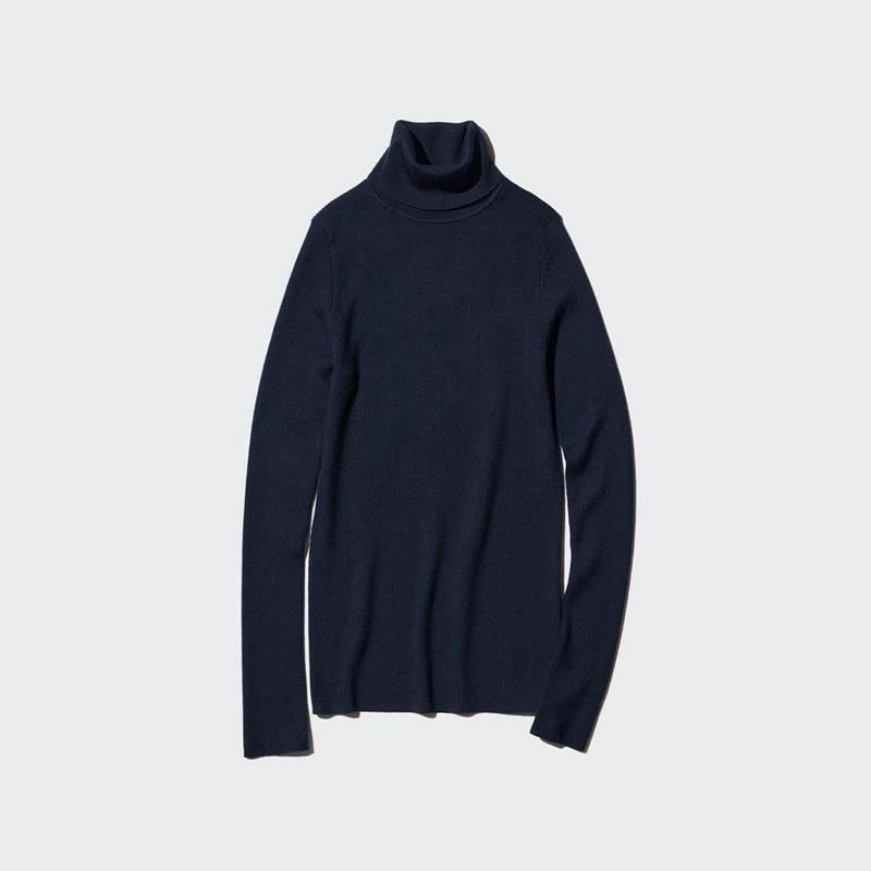 Uniqlo Merino Ribbed Women Jumper Blue  US |  WZJP-86953