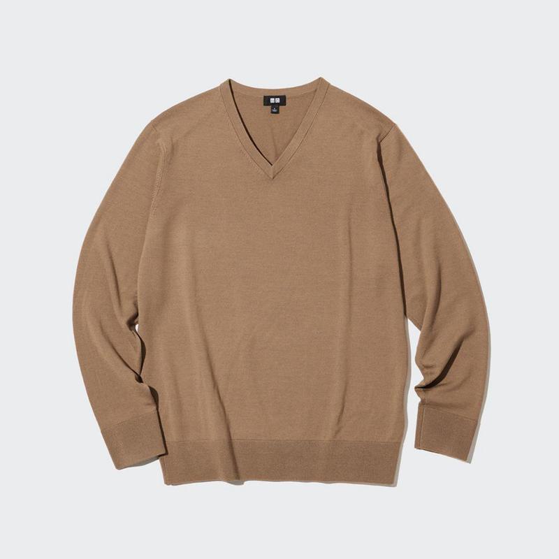 Uniqlo Merino V Neck Men Jumper Beige  US |  LPBG-58327