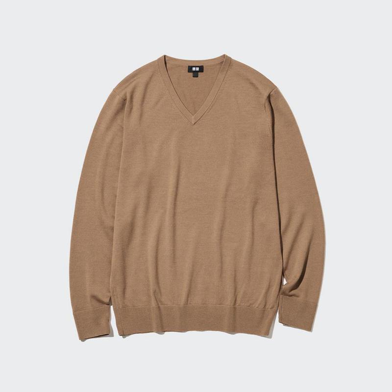 Uniqlo Merino V Neck Men Jumper Beige  US |  SJPC-57081