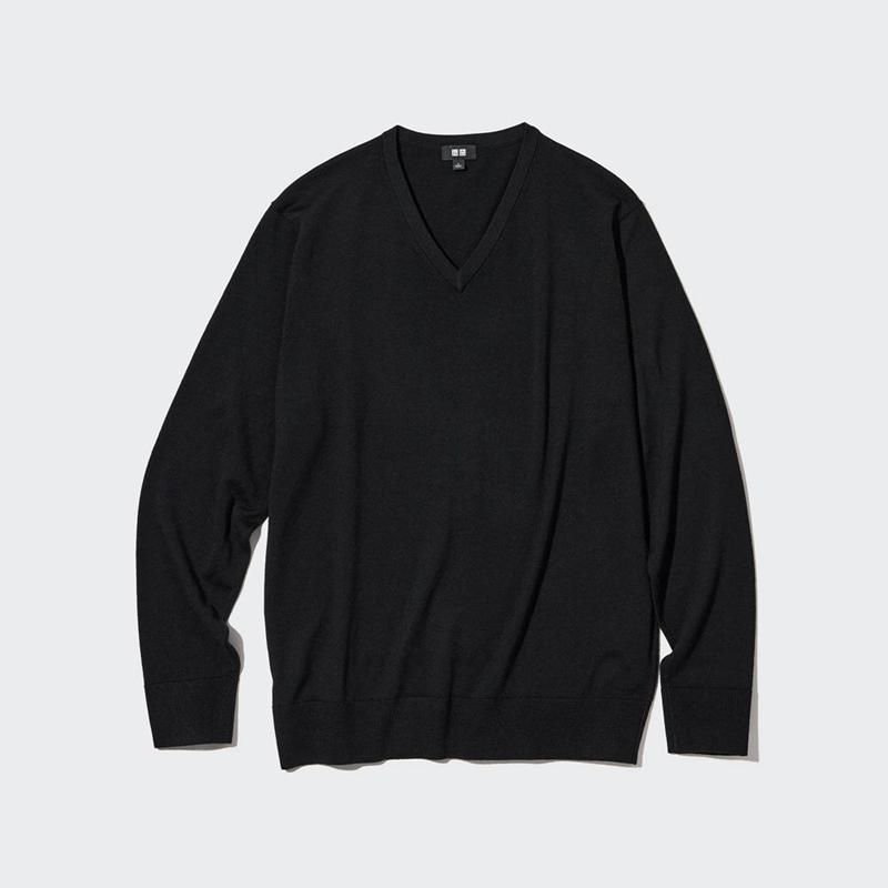 Uniqlo Merino V Neck Men Jumper Black  US |  APYW-63180