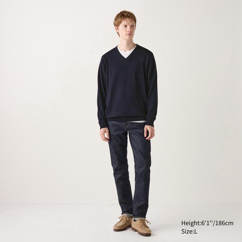 Uniqlo Merino V Neck Men Jumper Black  US |  KIUJ-35729