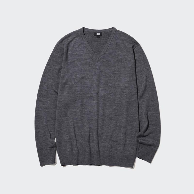 Uniqlo Merino V Neck Men Jumper Black  US |  YXMS-79368