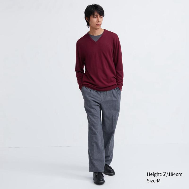 Uniqlo Merino V Neck Men Jumper Grey  US |  CHAG-79684