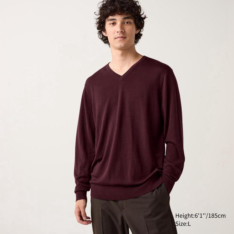 Uniqlo Merino V Neck Men Jumper Wine  US |  IZSE-50169