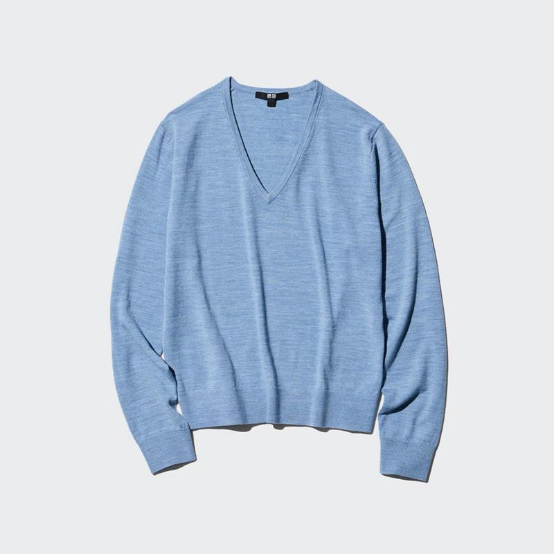 Uniqlo Merino V Neck Women Jumper Blue  US |  WYKC-58129