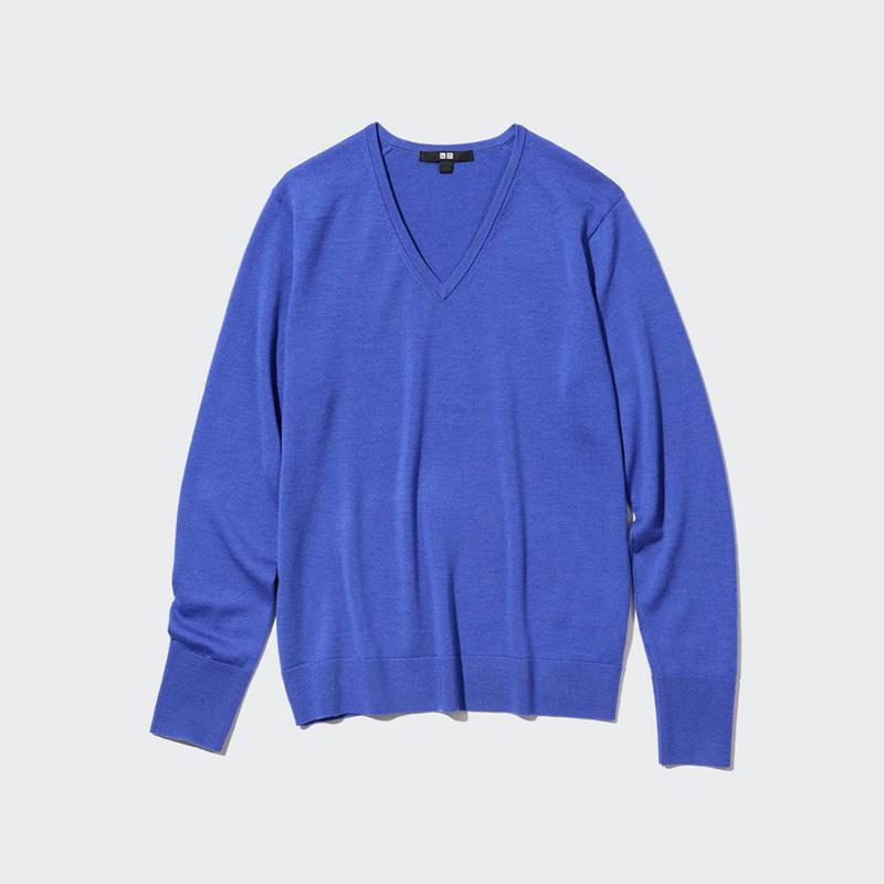 Uniqlo Merino V Neck Women Jumper Blue  US |  NOMD-28096