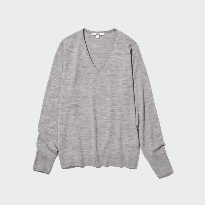 Uniqlo Merino V Neck Women Jumper Grey  US |  EWZM-35028