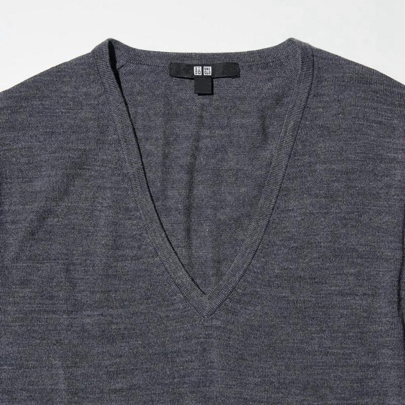 Uniqlo Merino V Neck Women Jumper Grey  US |  ATVF-73185